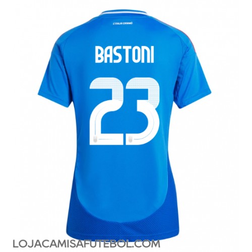 Camisa de Futebol Itália Alessandro Bastoni #23 Equipamento Principal Mulheres Europeu 2024 Manga Curta